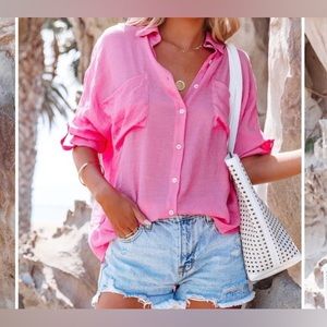 Pink Woven Button Down Top